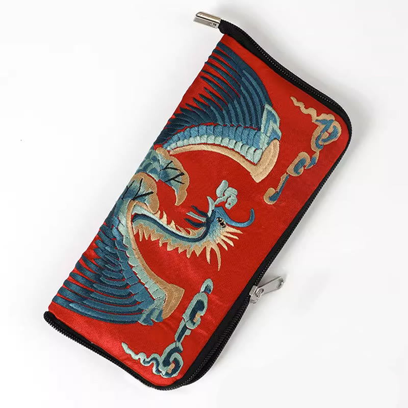 Buddha Stones神話の獣 鳳凰 龍 麒麟 蘇 刺繍 チケットフォルダー 収納 旅行 ショッピングバッグ ハンドバッグ