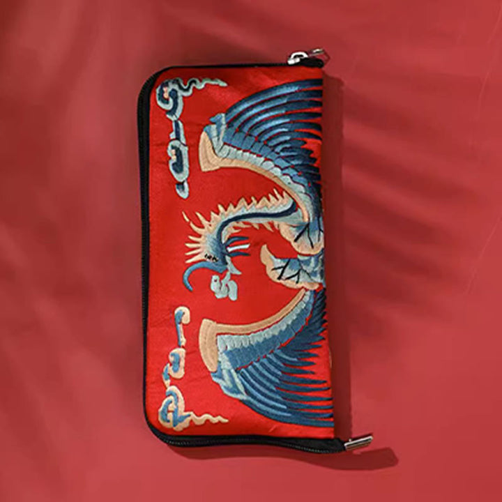Buddha Stones神話の獣 鳳凰 龍 麒麟 蘇 刺繍 チケットフォルダー 収納 旅行 ショッピングバッグ ハンドバッグ