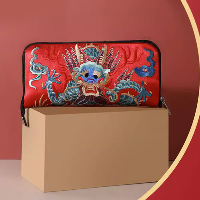 Buddha Stones神話の獣 鳳凰 龍 麒麟 蘇 刺繍 チケットフォルダー 収納 旅行 ショッピングバッグ ハンドバッグ