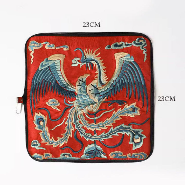 Buddha Stones神話の獣 鳳凰 龍 麒麟 蘇 刺繍 チケットフォルダー 収納 旅行 ショッピングバッグ ハンドバッグ