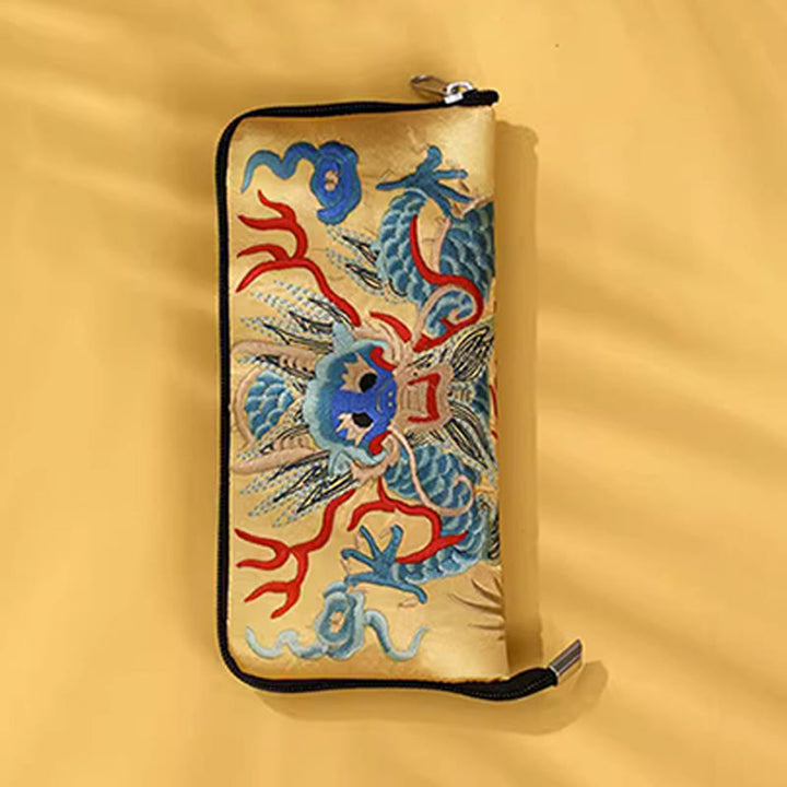 Buddha Stones神話の獣 鳳凰 龍 麒麟 蘇 刺繍 チケットフォルダー 収納 旅行 ショッピングバッグ ハンドバッグ