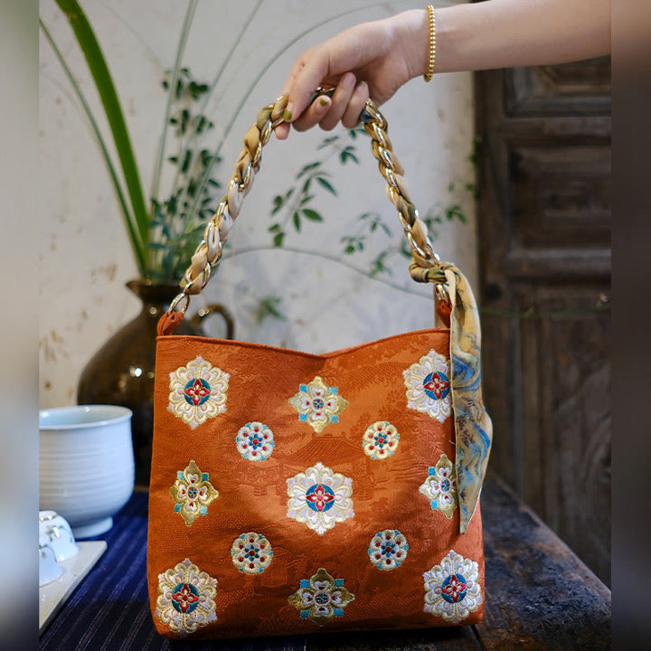 Buddha Stonesサテン蘇刺繍 ジャーニー ショッピング ショルダーバッグ ハンドバッグ クロスボディバッグ