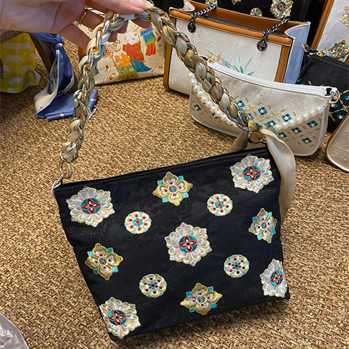 Buddha Stonesサテン蘇刺繍 ジャーニー ショッピング ショルダーバッグ ハンドバッグ クロスボディバッグ