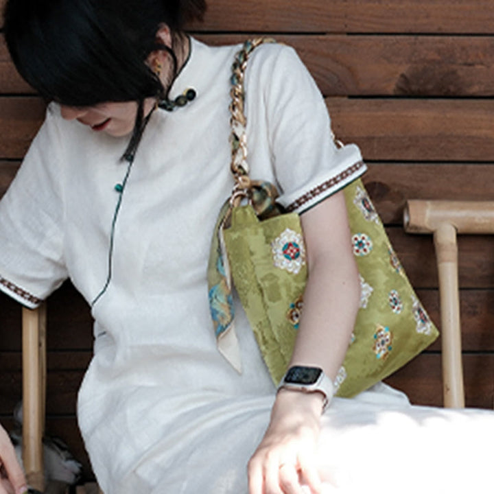Buddha Stonesサテン蘇刺繍 ジャーニー ショッピング ショルダーバッグ ハンドバッグ クロスボディバッグ