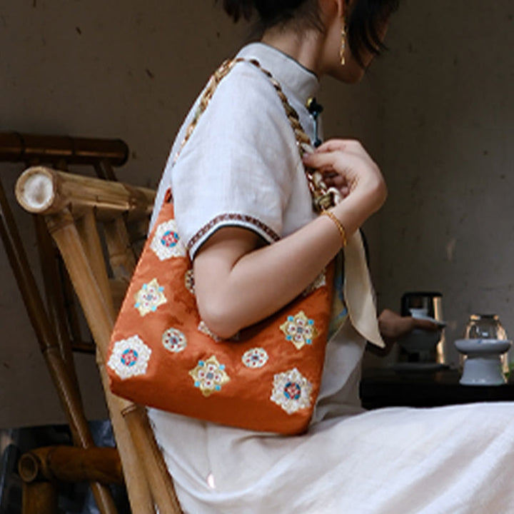 Buddha Stonesサテン蘇刺繍 ジャーニー ショッピング ショルダーバッグ ハンドバッグ クロスボディバッグ