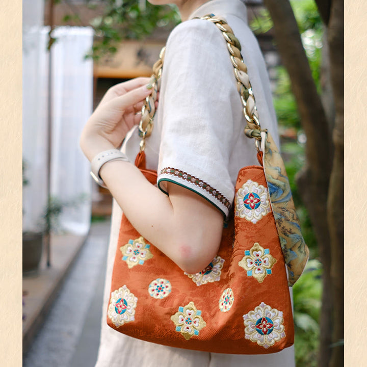 Buddha Stonesサテン蘇刺繍 ジャーニー ショッピング ショルダーバッグ ハンドバッグ クロスボディバッグ