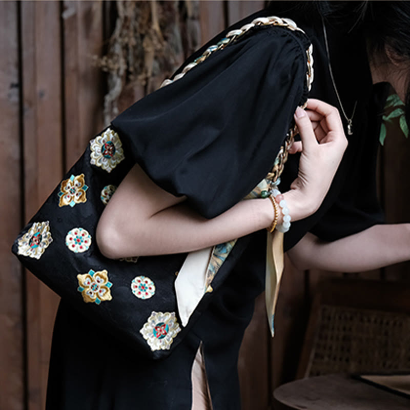 Buddha Stonesサテン蘇刺繍 ジャーニー ショッピング ショルダーバッグ ハンドバッグ クロスボディバッグ