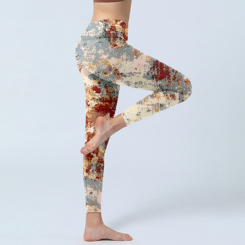 Buddha Stonesベージュ レッド グレー 抽象的デザイン プリント エクササイズ レギンス レディース ヨガパンツ - image 4