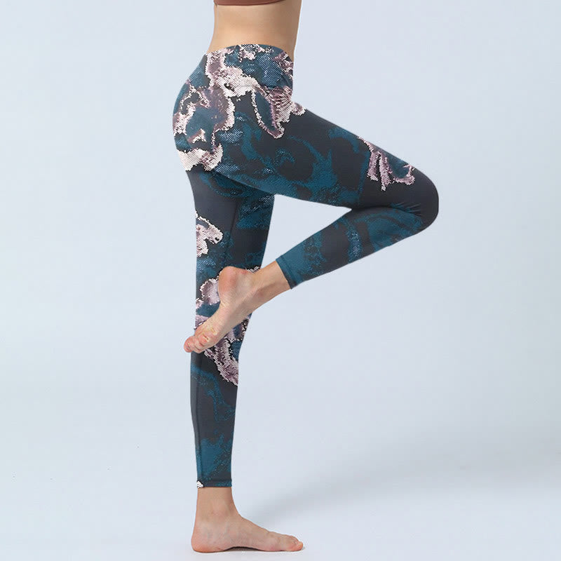 Buddha Stonesスチールブルー シルバーフラワープリント エクササイズレギンス レディース ヨガパンツ - image 4