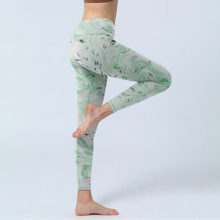 Buddha Stonesハニーデューグリーン ホワイト フローラインプリント エクササイズレギンス レディース ヨガパンツ - image 4