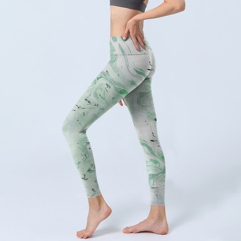 Buddha Stonesハニーデューグリーン ホワイト フローラインプリント エクササイズレギンス レディース ヨガパンツ - image 3
