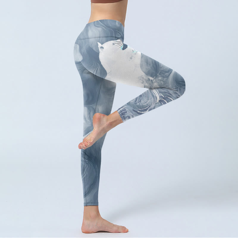 Buddha Stonesライトスレートグレー ホワイトキャット エクササイズレギンス レディース ヨガパンツ - image 4