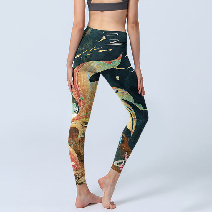 Buddha Stonesダークスレートグレー ダブル鯉 スカイランタンタワー エクササイズレギンス レディース ヨガパンツ - image 4