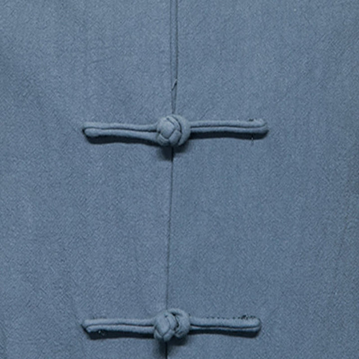 Buddha Stonesのシンプルなカエルボタンの中国唐装コットンメンズジャケットシャツ（ポケット付き） - image 23