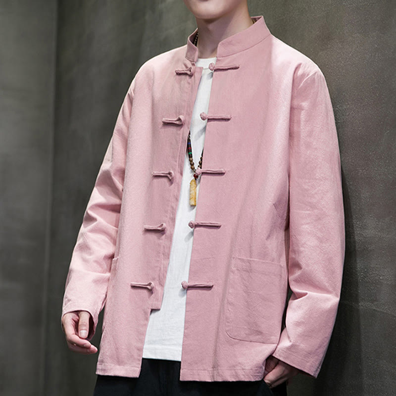 Buddha Stonesのシンプルなカエルボタンの中国唐装コットンメンズジャケットシャツ（ポケット付き） - image 35