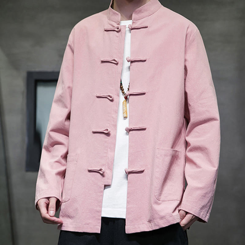 Buddha Stonesのシンプルなカエルボタンの中国唐装コットンメンズジャケットシャツ（ポケット付き） - image 32