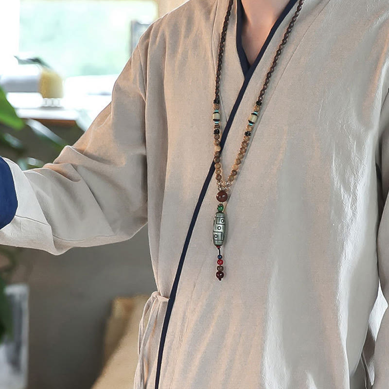 Buddha Stones秋カラーブロック 長袖シャツ リネン レースアップ メンズ - image 14