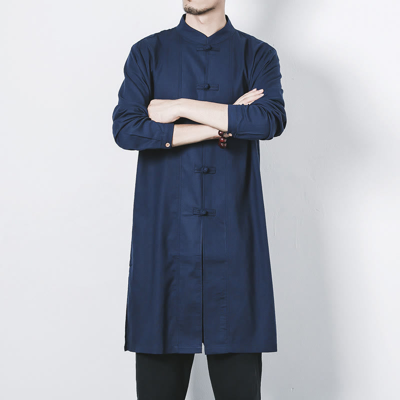 Buddha Stones秋 シンプル カエルボタン リネン メンズ ミドル丈コート 禅服 - image 7