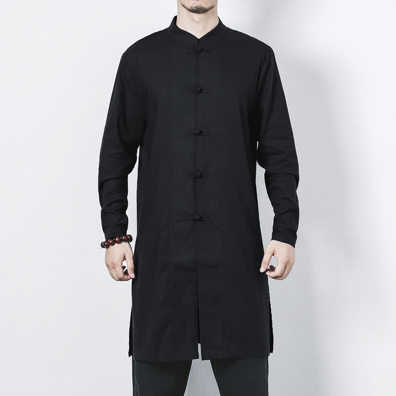Buddha Stones秋 シンプル カエルボタン リネン メンズ ミドル丈コート 禅服 - image 17