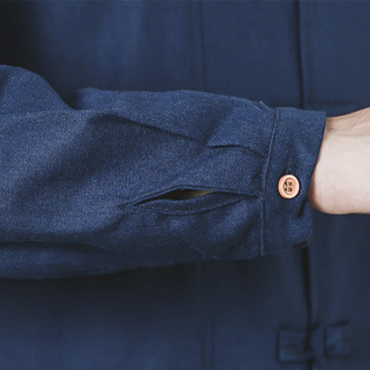 Buddha Stones秋 シンプル カエルボタン リネン メンズ ミドル丈コート 禅服 - image 11