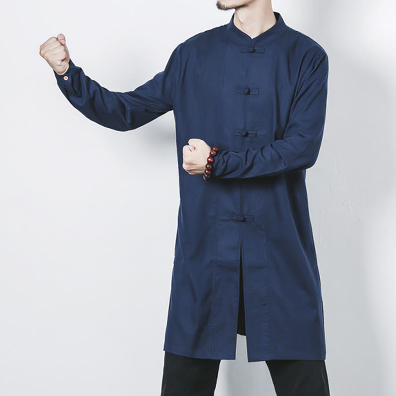 Buddha Stones秋 シンプル カエルボタン リネン メンズ ミドル丈コート 禅服 - image 4