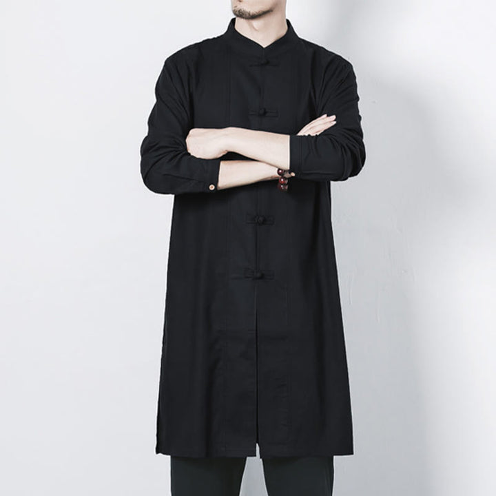 Buddha Stones秋 シンプル カエルボタン リネン メンズ ミドル丈コート 禅服 - image 20