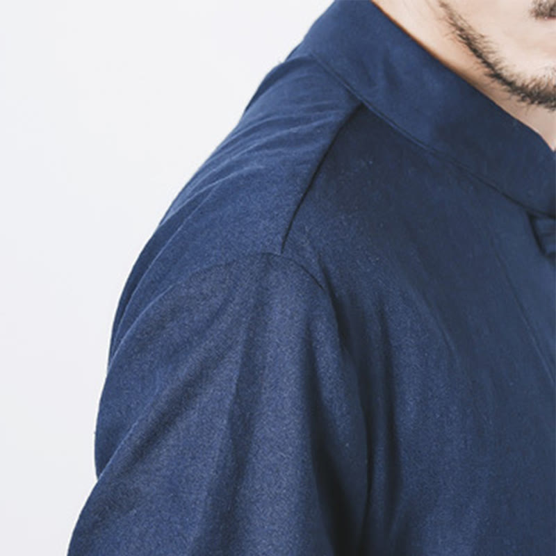 Buddha Stones秋 シンプル カエルボタン リネン メンズ ミドル丈コート 禅服 - image 8