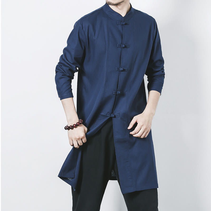 Buddha Stones秋 シンプル カエルボタン リネン メンズ ミドル丈コート 禅服 - image 2