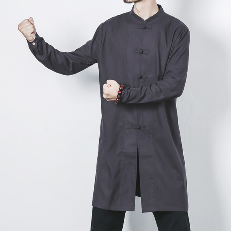 Buddha Stones秋 シンプル カエルボタン リネン メンズ ミドル丈コート 禅服 - image 25