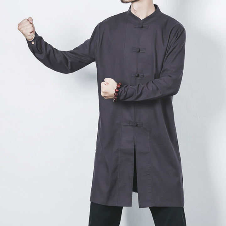 Buddha Stones秋 シンプル カエルボタン リネン メンズ ミドル丈コート 禅服 - image 25