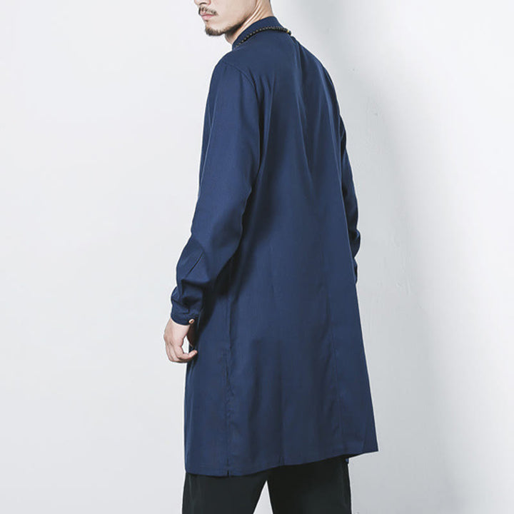 Buddha Stones秋 シンプル カエルボタン リネン メンズ ミドル丈コート 禅服 - image 3