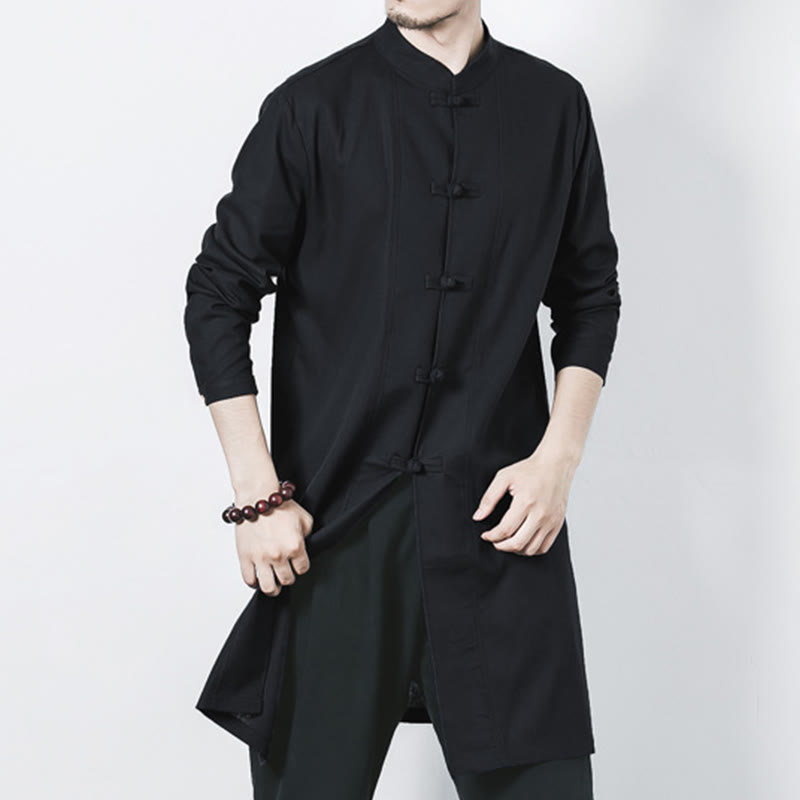 Buddha Stones秋 シンプル カエルボタン リネン メンズ ミドル丈コート 禅服 - image 18