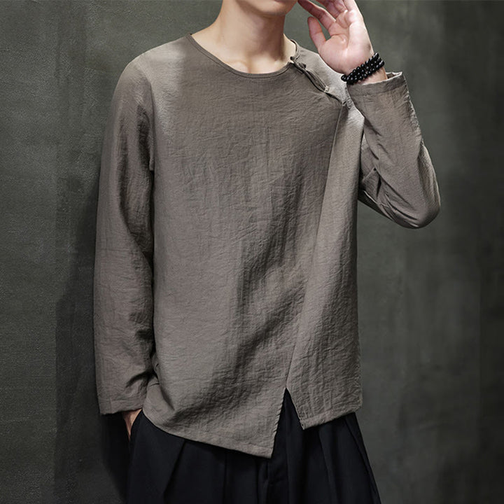 Buddha Stones秋 無地 ラウンドネック 長袖 Tシャツ コットン メンズ 服 - ダークカーキ - US/UK/AU46、 EU56 (5XL) - image 31