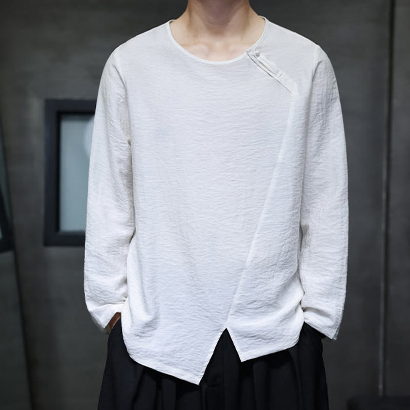 Buddha Stones秋 無地 ラウンドネック 長袖 Tシャツ コットン メンズ 服 - 白 - US/UK/AU46、 EU56 (5XL) - image 7