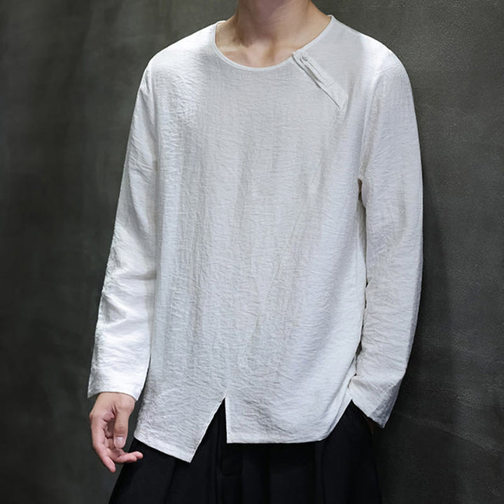 Buddha Stones秋 無地 ラウンドネック 長袖 Tシャツ コットン メンズ 服 - image 10