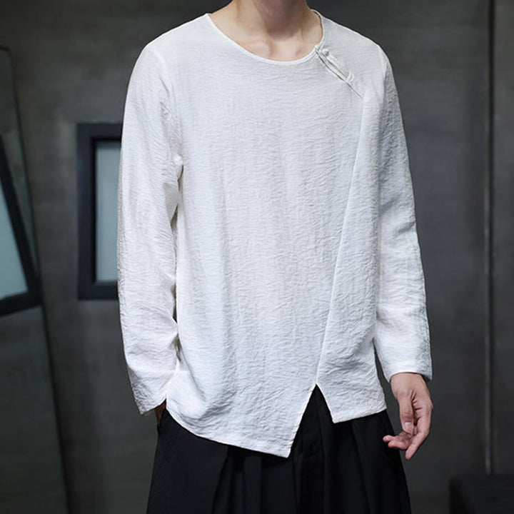 Buddha Stones秋 無地 ラウンドネック 長袖 Tシャツ コットン メンズ 服 - image 8