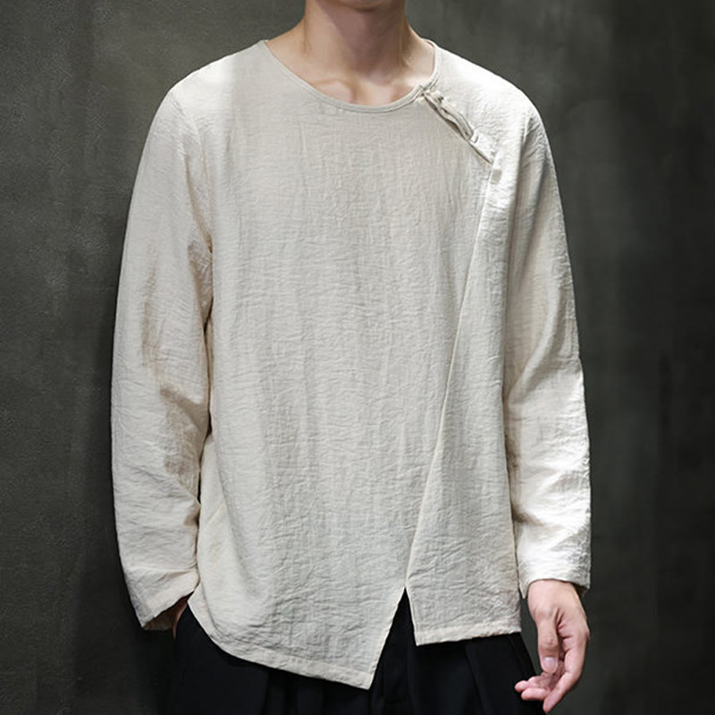 Buddha Stones秋 無地 ラウンドネック 長袖 Tシャツ コットン メンズ 服 - image 3