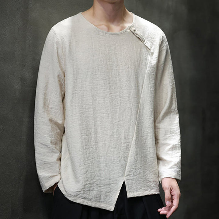 Buddha Stones秋 無地 ラウンドネック 長袖 Tシャツ コットン メンズ 服 - image 3