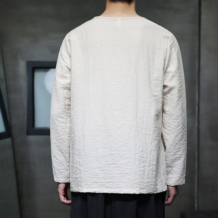 Buddha Stones秋 無地 ラウンドネック 長袖 Tシャツ コットン メンズ 服 - image 2