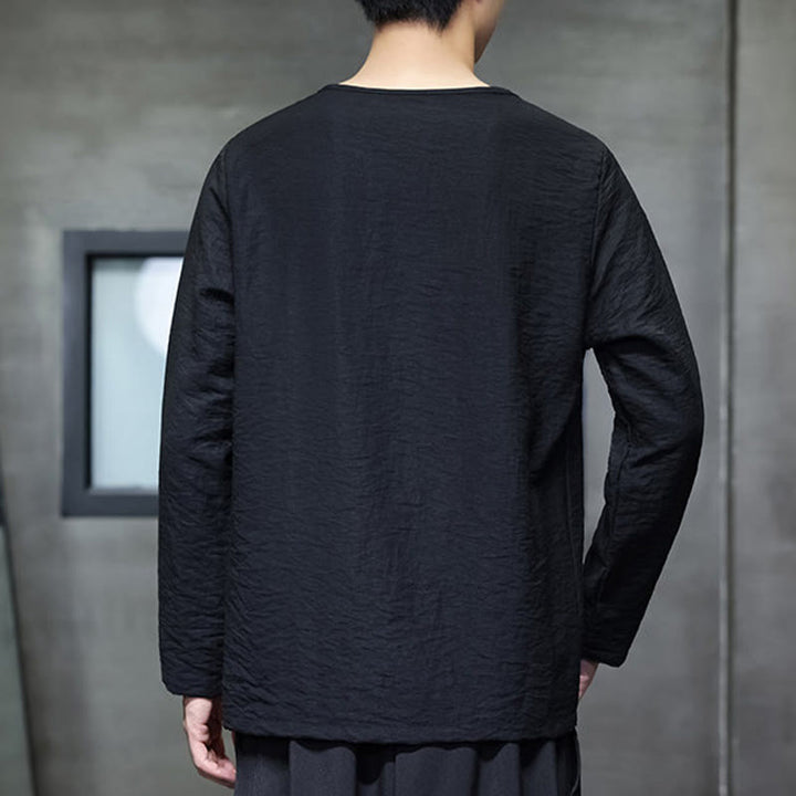 Buddha Stones秋 無地 ラウンドネック 長袖 Tシャツ コットン メンズ 服 - image 23