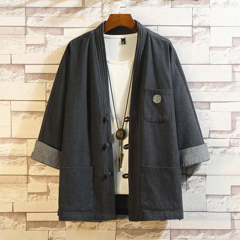 Buddha Stonesメンズ フロッグボタン タンスーツ 七分袖 ジャケット シャツ ポケット付き - 黒 - US/UK/AU46、 EU56 (5XL) - image 0