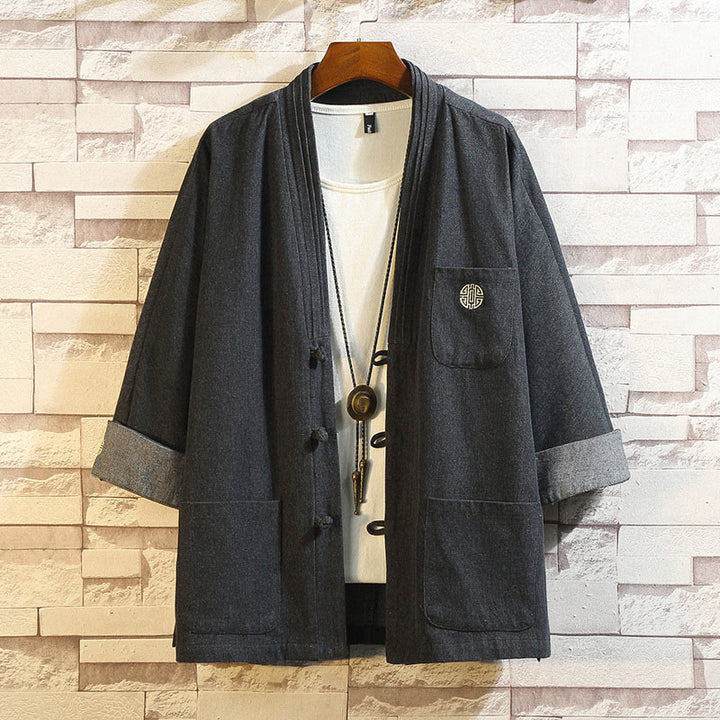 Buddha Stonesメンズ フロッグボタン タンスーツ 七分袖 ジャケット シャツ ポケット付き - 黒 - US/UK/AU46、 EU56 (5XL) - image 0