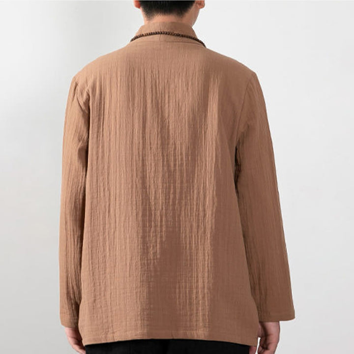 Buddha Stones秋 シンプル Vネック 長袖 Tシャツ コットン メンズ 服