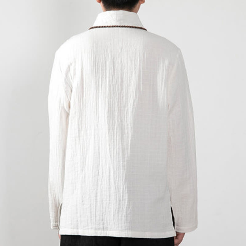 Buddha Stones秋 シンプル Vネック 長袖 Tシャツ コットン メンズ 服