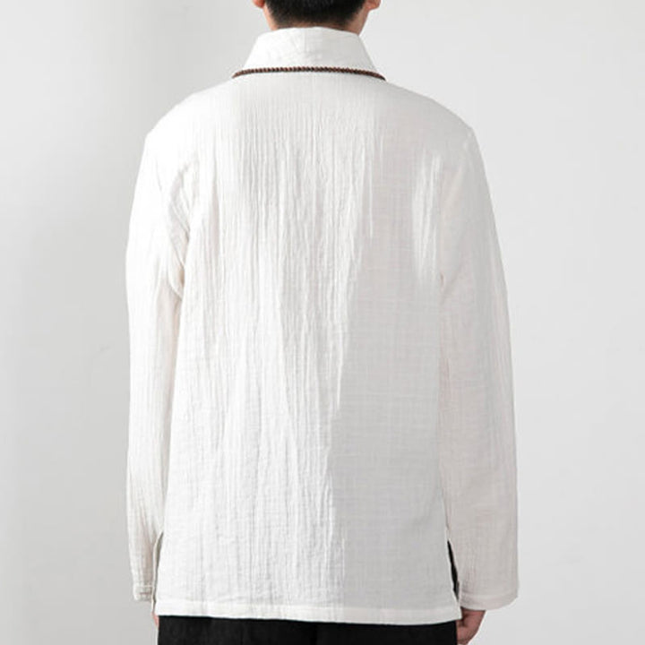 Buddha Stones秋 シンプル Vネック 長袖 Tシャツ コットン メンズ 服