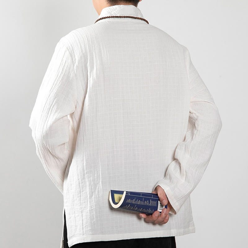 Buddha Stones秋 シンプル Vネック 長袖 Tシャツ コットン メンズ 服