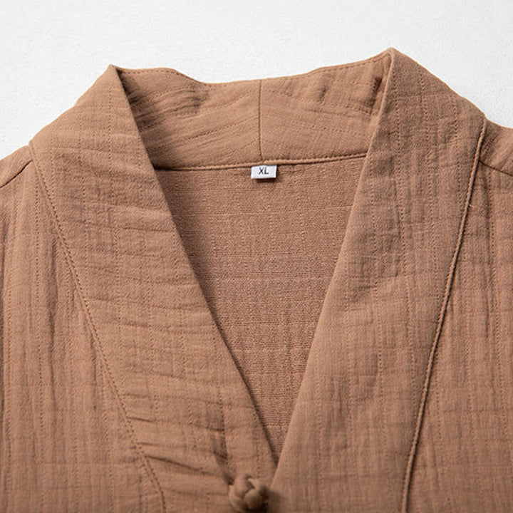 Buddha Stones秋 シンプル Vネック 長袖 Tシャツ コットン メンズ 服 - image 6