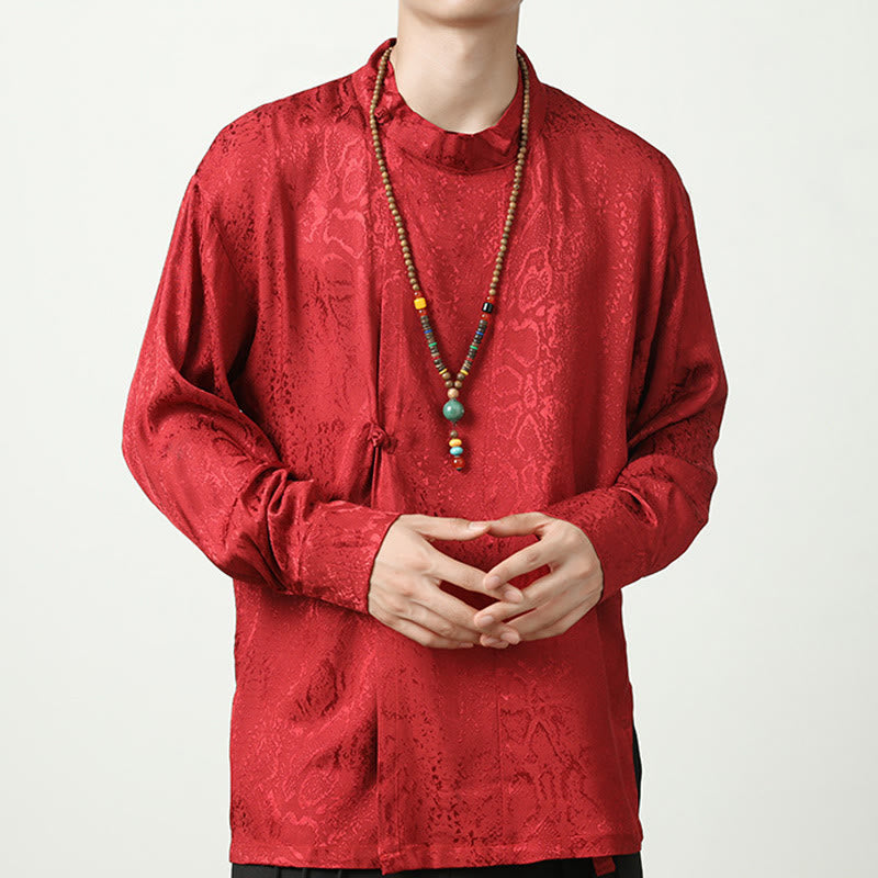 Buddha Stones秋 ジャカード 長袖 フロッグボタンシャツ メンズ 服 - 赤 - US/UK/AU46、 EU56 (5XL) - image 19