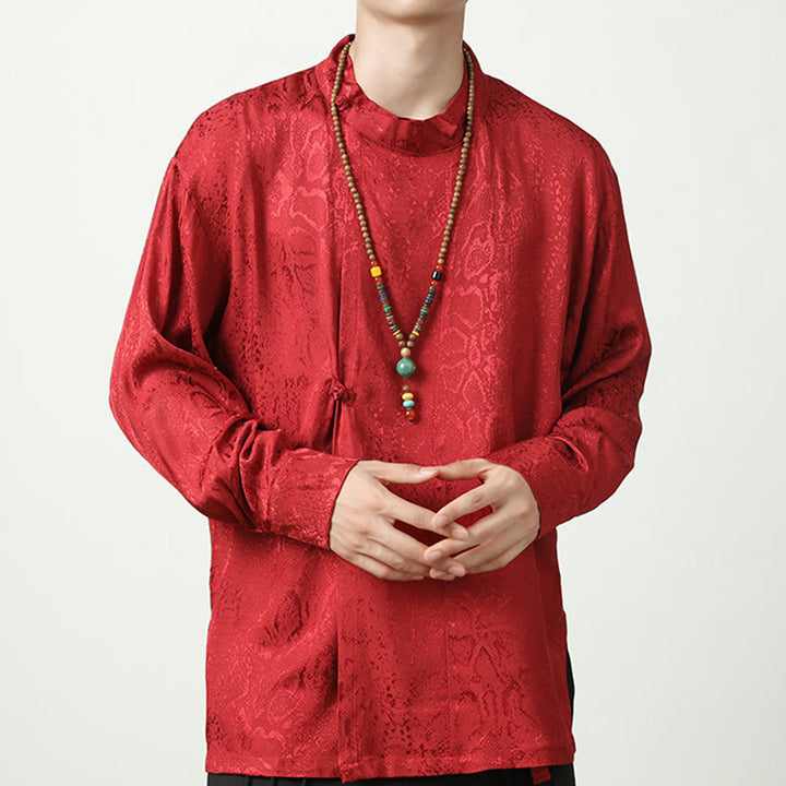 Buddha Stones秋 ジャカード 長袖 フロッグボタンシャツ メンズ 服 - 赤 - US/UK/AU46、 EU56 (5XL) - image 19