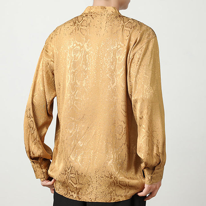 Buddha Stones秋 ジャカード 長袖 フロッグボタンシャツ メンズ 服 - image 3